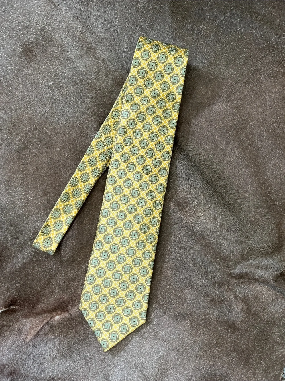 Ermenegildo Zegna Silk Geometric Pattern Made in Italy Tie